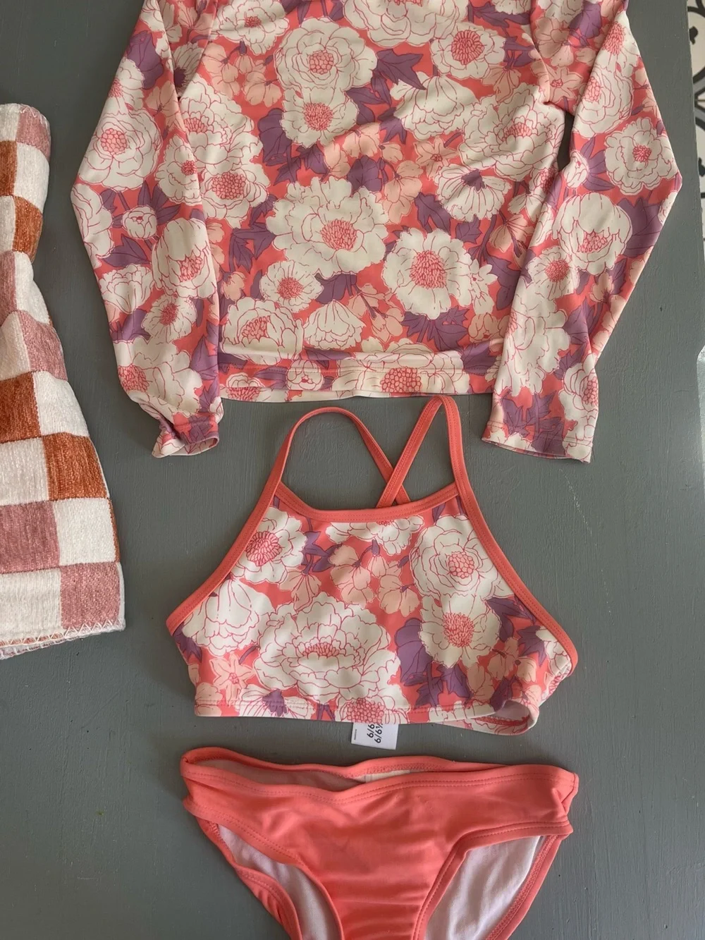 OshKosh B'gosh Girls Floral Rash Guard Bikini Set in Coral, Pink, Purple, White